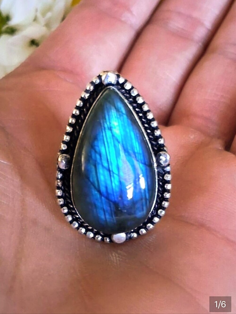 💙Blue Flash Labradorite Sterling Silver Ring